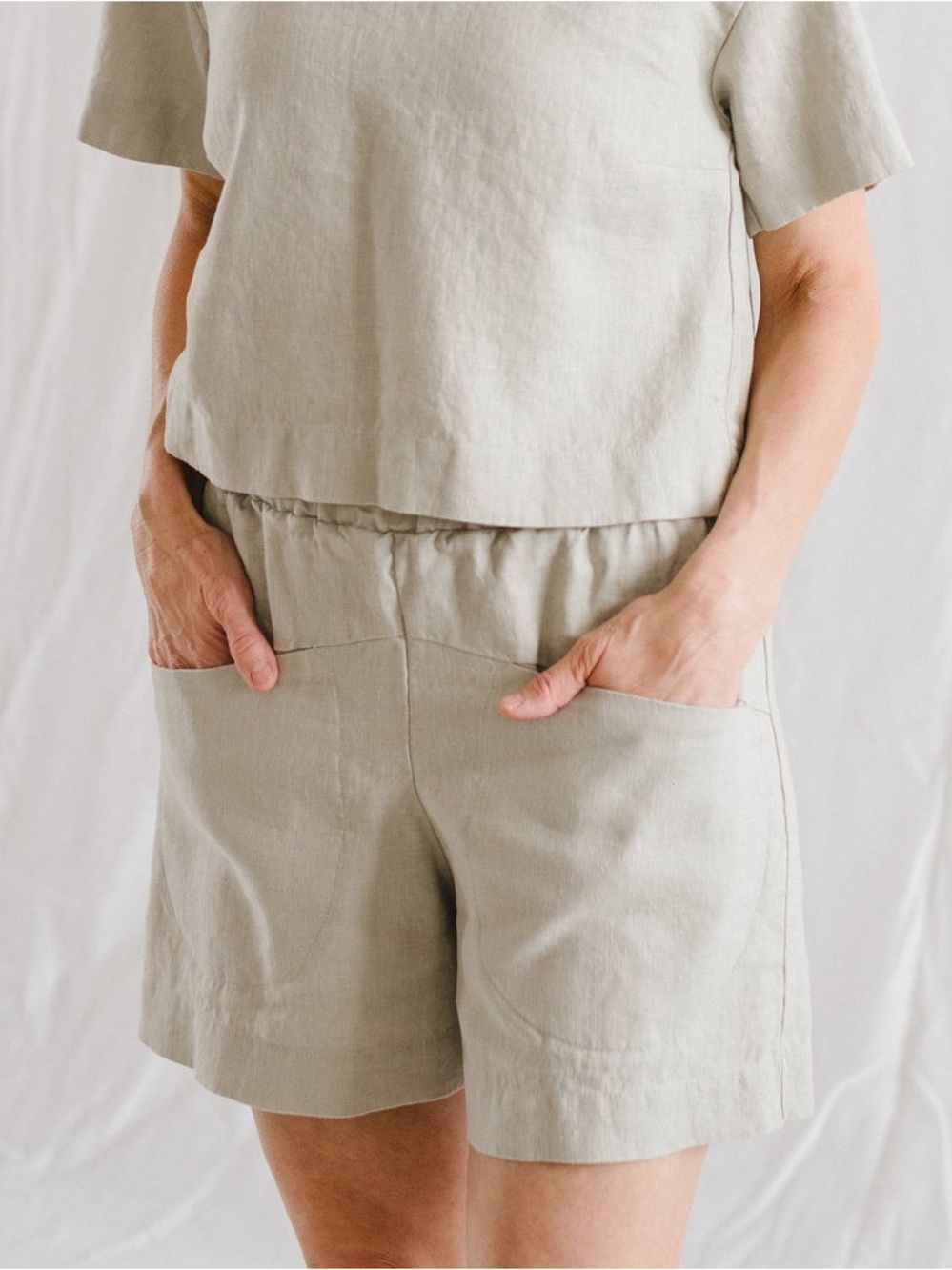 100% Linen Shorts in Oatmeal | Made in Canada | S